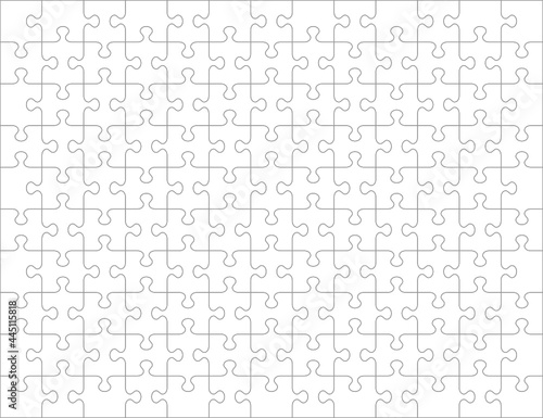 Jigsaw puzzle blank template or cutting guidelines of 130 transparent pieces. Classic style pieces are easy to separate (every piece is a single shape). 
