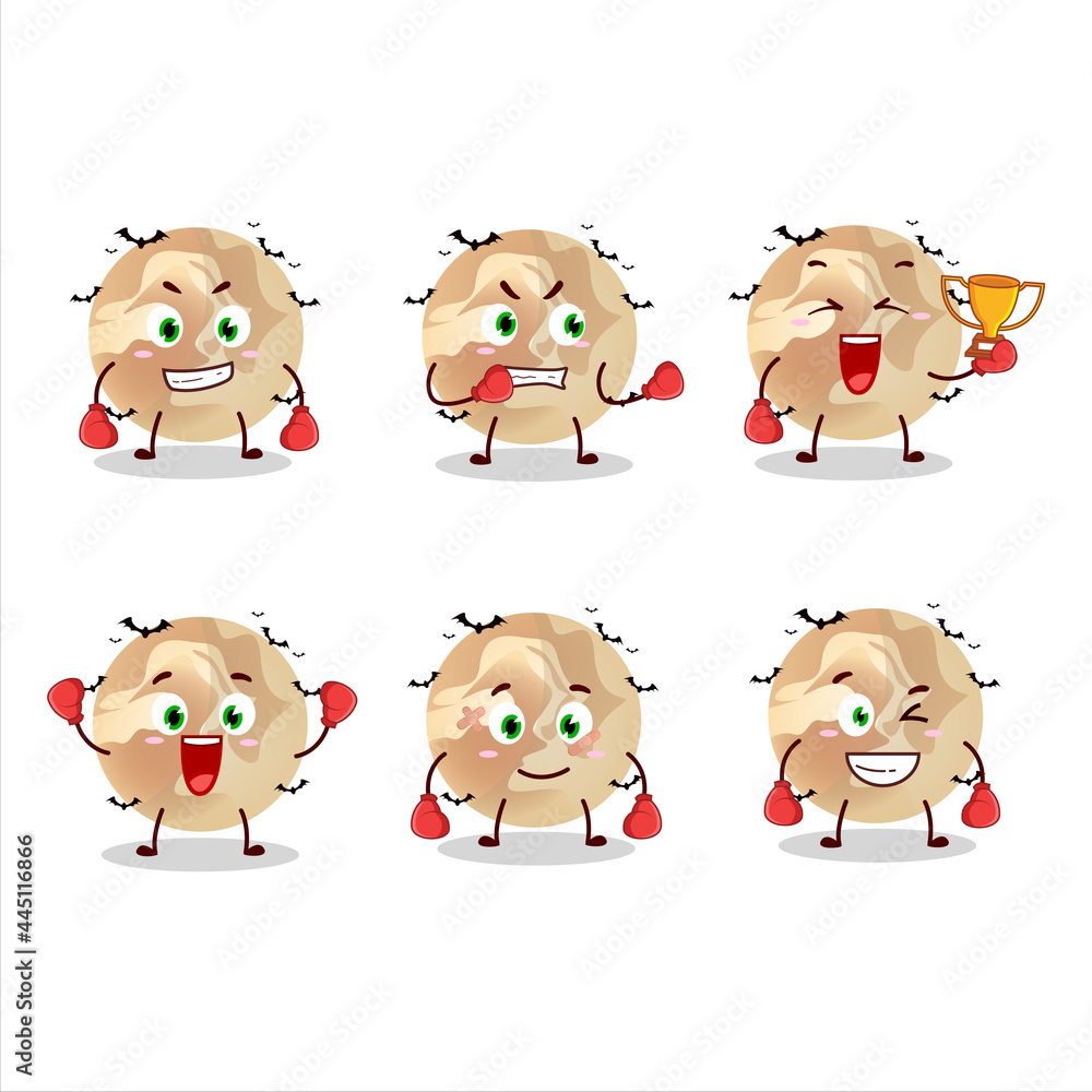 A sporty halloween moon boxing athlete cartoon mascot design A sporty halloween moon boxing athlete cartoon mascot design