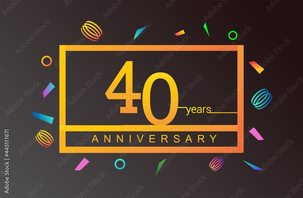 40th years anniversary celebration white square style isolated with colorful confetti background, design for anniversary celebration.