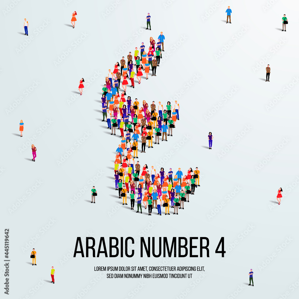 large group of people form to create the number 4 or Four in Arabic. People font or Number. Vector illustration of Arabic number 4. large group of people form to create the number 4 or Four in Arabic. People font or Number. Vector illustration of Arabic number 4.