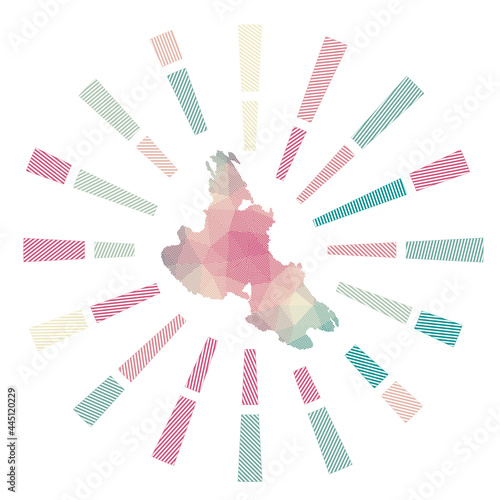 Krk Island map with sunburst. Croatian travel vector illustration.