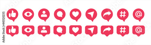 Red heart and signer icon. Red heart. Signs of a social network. Friendship number of templates request. New bubble message.