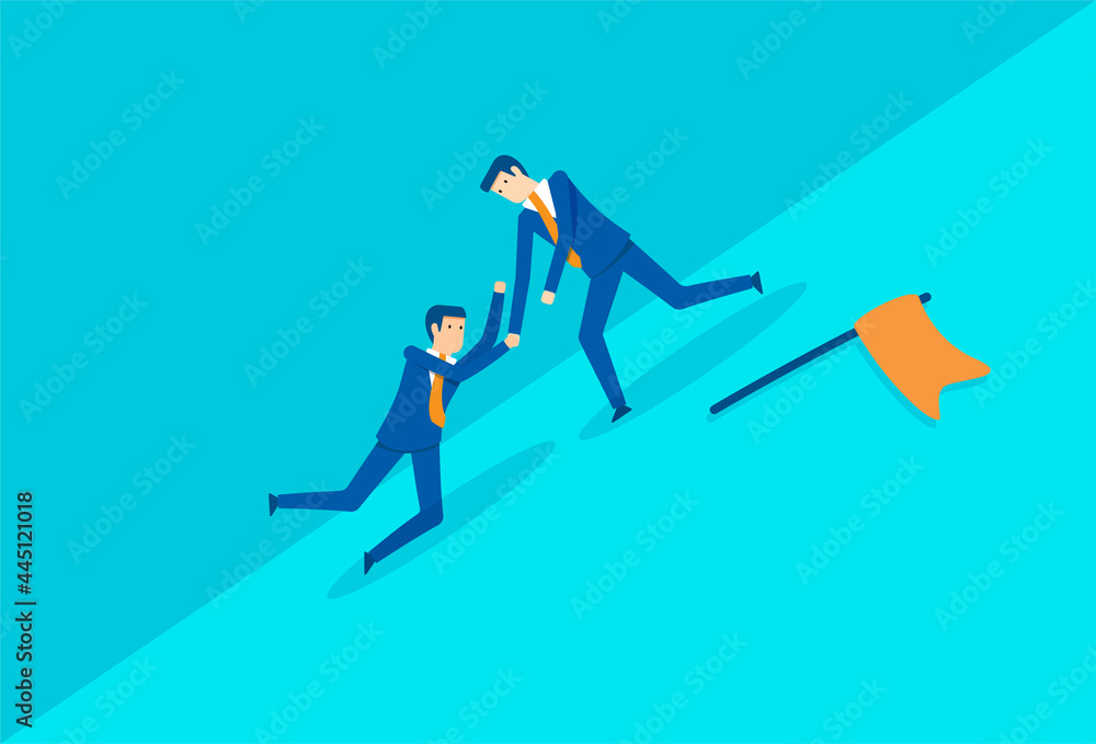 Help each other climb the barrier to reach the goal Help each other climb the barrier to reach the goal