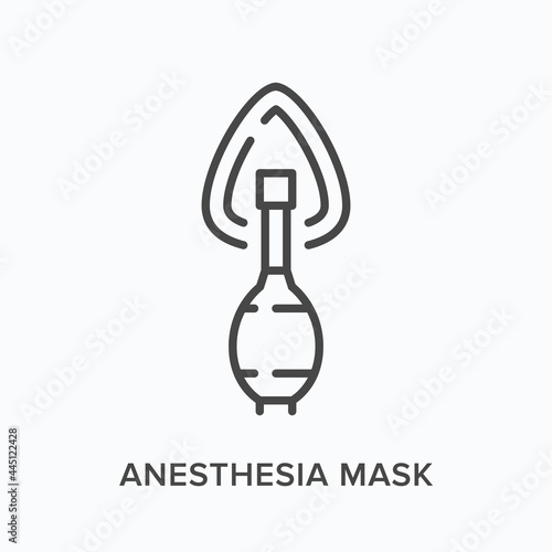 Anesthesia mask flat line icon. Vector outline illustration of respiratory device. Black thin linear pictogram for emergency help