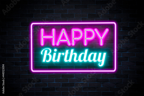 Happy Birthday sign the banner, shining light signboard collection.