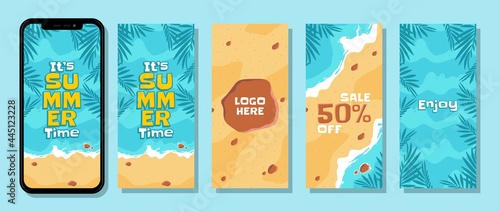 collection Background Instagram Stories Sosial Media Summer Beach Tropical Palm Vector