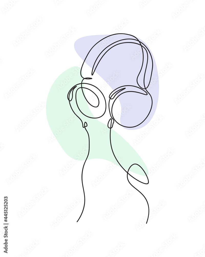 One line headphone in color. Single line headphone speaker. Music illustration One line headphone in color. Single line headphone speaker. Music illustration