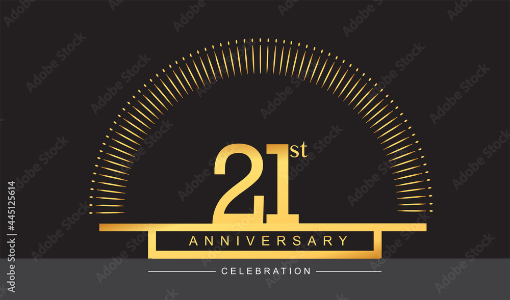 Fototapeta premium 21st years golden anniversary logo celebration with firework elegant design for anniversary celebration.