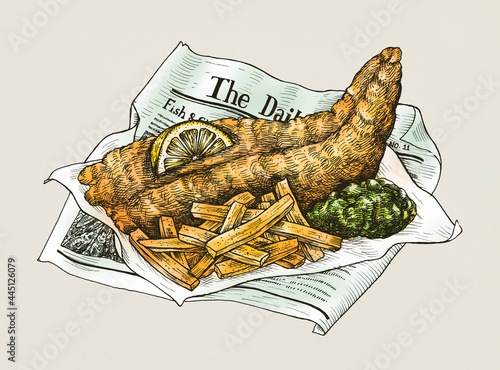 Canvas Print Hand drawn fish and chips