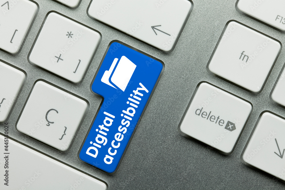 Digital accessibility - Inscription on Blue Keyboard Key. Digital accessibility - Inscription on Blue Keyboard Key.