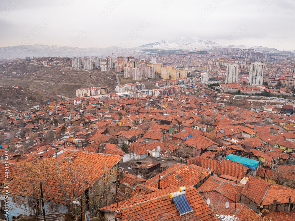 View of the Turkish capital Ankara from the castle on top.