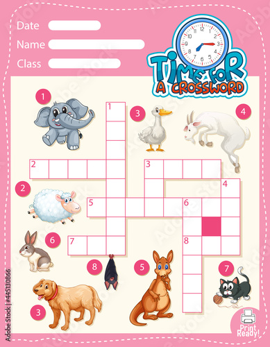 Crossword puzzle game template about animals