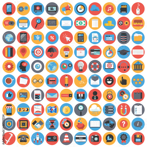 Business and technology icon set for websites and mobile applications. Flat vector illustration