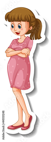 A sticker template with a woman wearing pink dress in standing pose