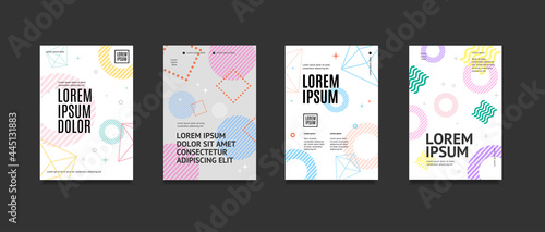 Poster Banner Card with Abstract Memphis Style Elements Set. Vector