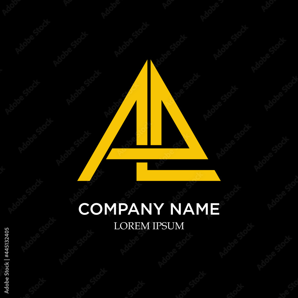 abstract Logo AE. Pyramid-shaped gold lettering design vector, on a black background abstract Logo AE. Pyramid-shaped gold lettering design vector, on a black background