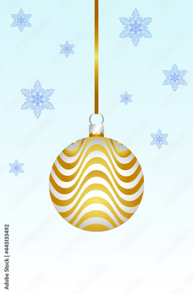 Christmas New Year decoration ball and snow, greeting copy space, 3D real design