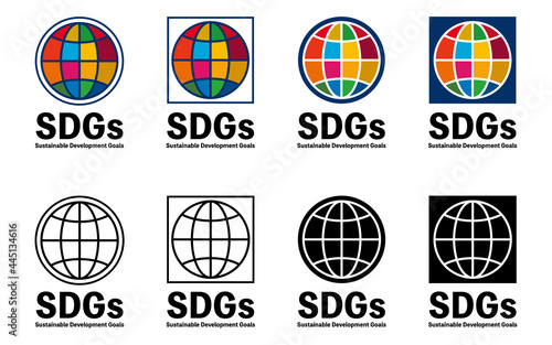 SDGs　地球のアイコン・ロゴマーク、カラフル＆白黒8種