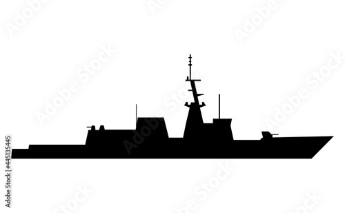 Silhouette of a large warship on a white background. eps10.