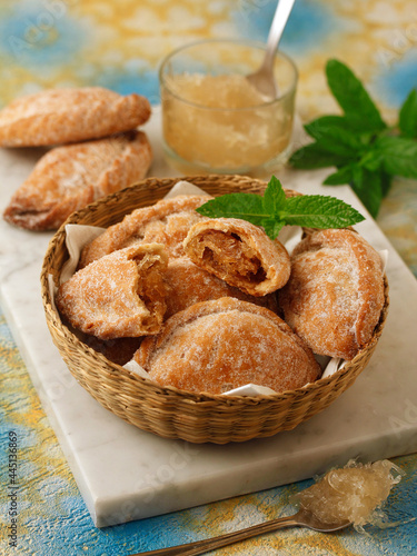 Pastissets. Typical food from Catalonia, Spain. Filled with sweet pumpkin.