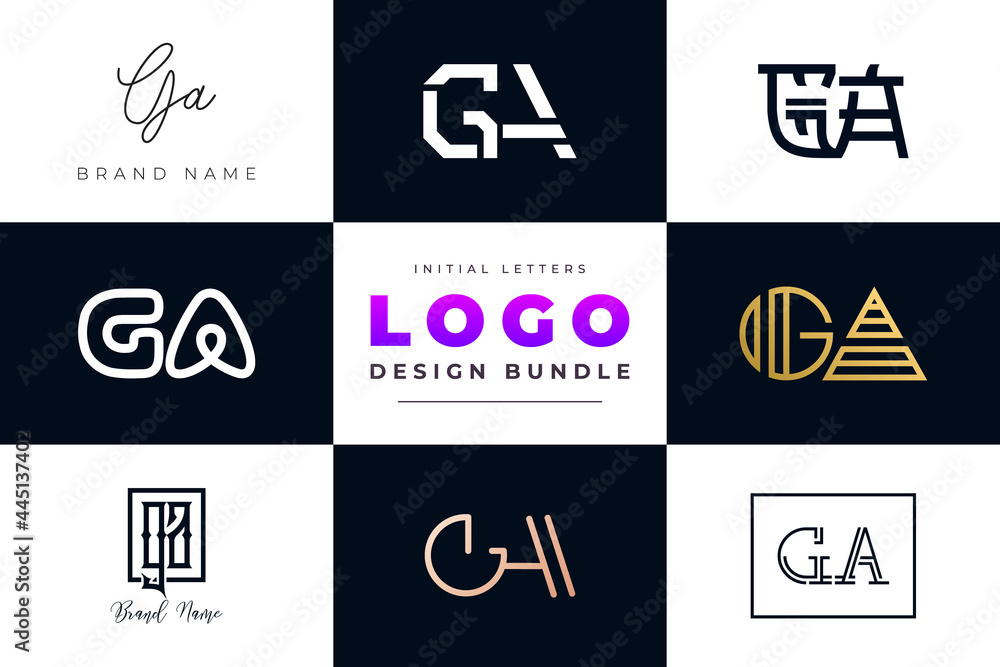 Set of collection Initial Letters GA Logo Design.