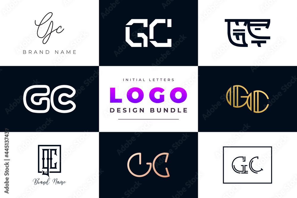 Set of collection Initial Letters GC Logo Design.