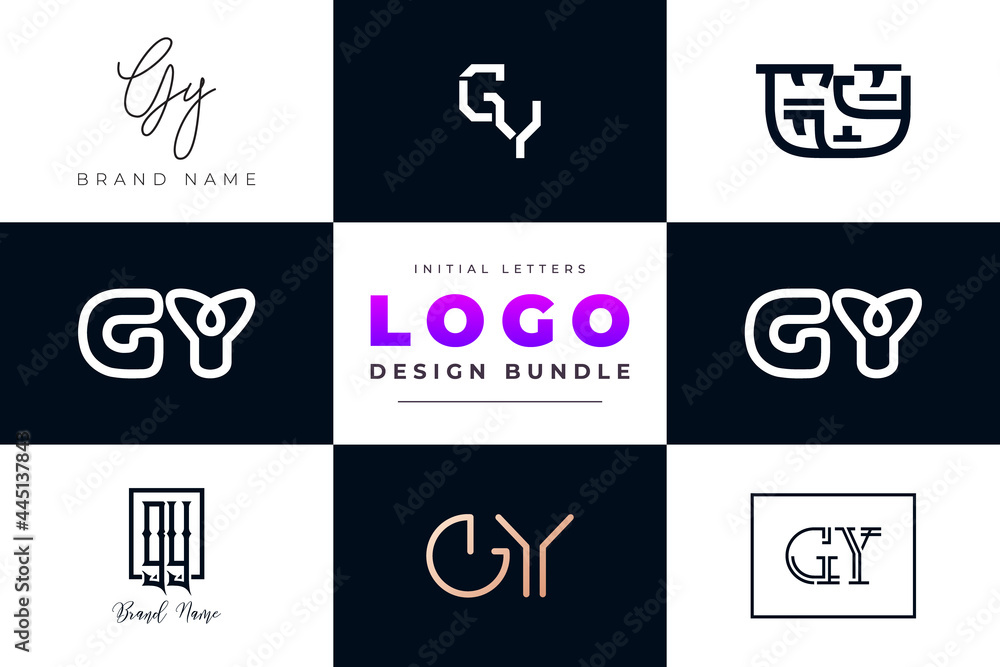Set of collection Initial Letters GY Logo Design.