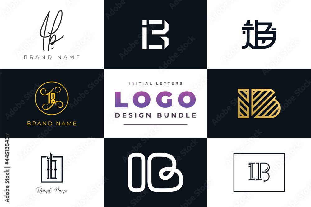 Set of collection Initial Letters IB Logo Design.