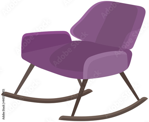 Retro lilac colored armchair. Living room furniture design concept modern home interior element isolated vector. Modern soft rocking chair with upholstery of cloth, place for rest and relaxation