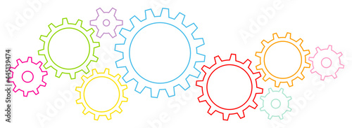 Grafische Zahnräder Banner Kontur Bunt