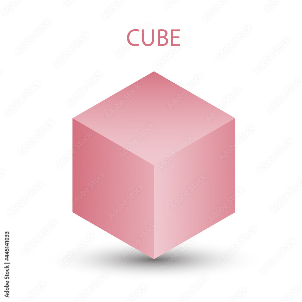 Vector pink cube with gradients for game, icon, packaging design or logo. Cube illustration isolated on white background. Minimalist style abstract cube icon. Platonic solid. Icon. Vector pink cube with gradients for game, icon, packaging design or logo. Cube illustration isolated on white background. Minimalist style abstract cube icon. Platonic solid. Icon.