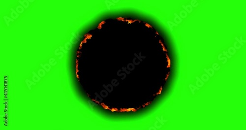 paper burnig whole from center. burn screen dark background animation.