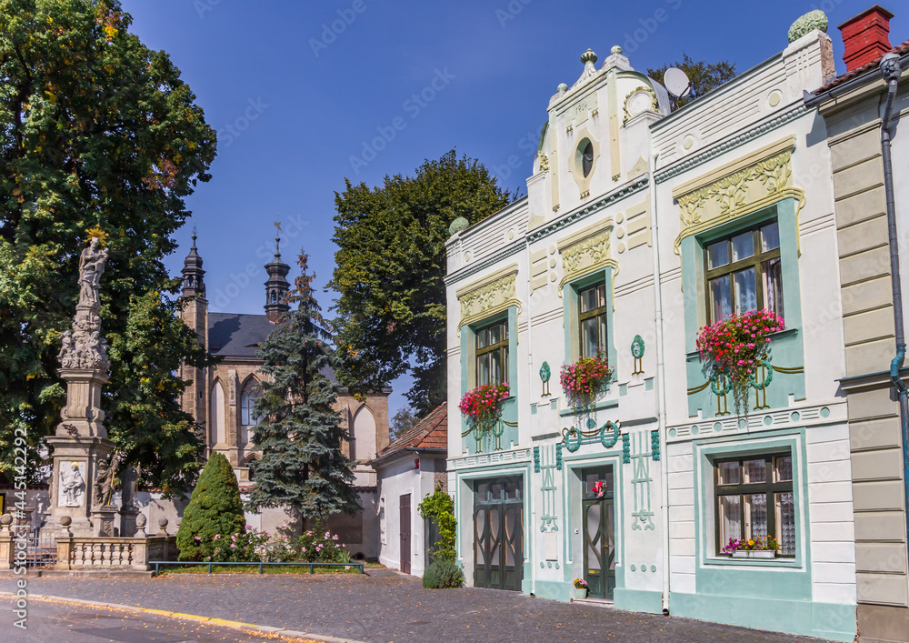 Historic house in front of the Sedlec Ossuary church in Kutna Hora, Czech Republic