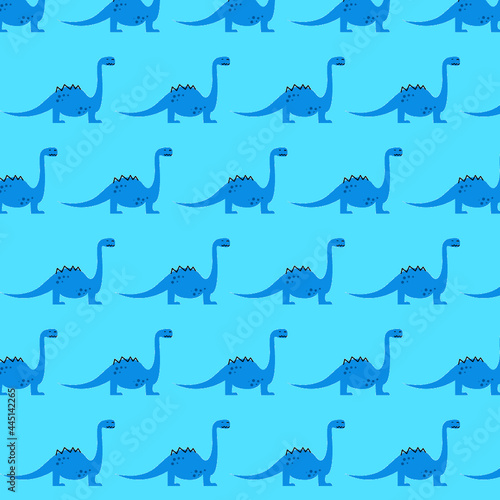 Blue Dino Background Pattern   seamless pattern with dinosaurs © Shcherbashyna