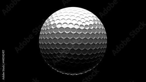 White golf ball isolated on black background. 3d illustration for background. 