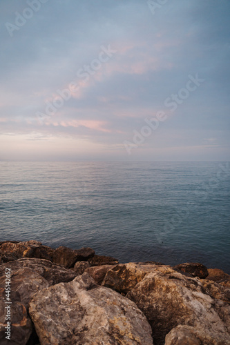 Rocks at the sea at dawn at Valras France sea and rock texture