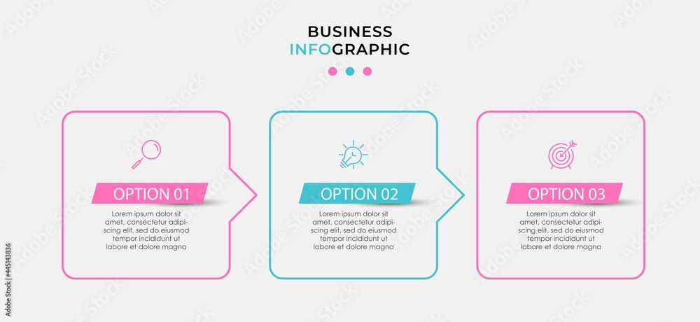 Vector Infographic design illustration business template with icons and 3 options or steps. Can be used for process diagram, presentations, workflow layout, banner, flow chart, info graph