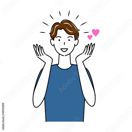 様々なヘアケア対策を施した結果に満足し喜んでいる笑顔の可愛い男性 イラスト シンプル ベクター
