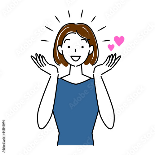 様々なヘアケア対策を施した結果に満足し喜んでいる笑顔の可愛い女性 イラスト シンプル ベクター