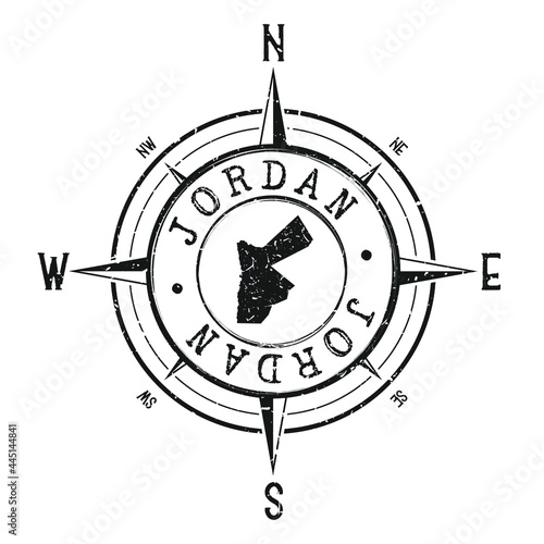 Jordan Stamp Map Compass Adventure. Illustration Travel Country Symbol. Seal Expedition Wind Rose Icon.