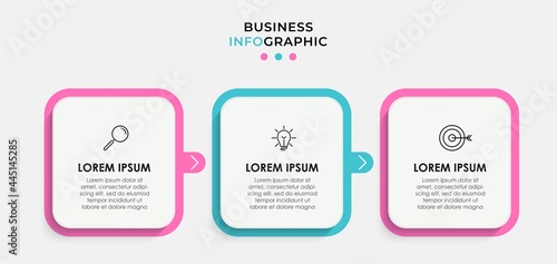 Vector Infographic design illustration business template with icons and 3 options or steps. Can be used for process diagram, presentations, workflow layout, banner, flow chart, info graph
