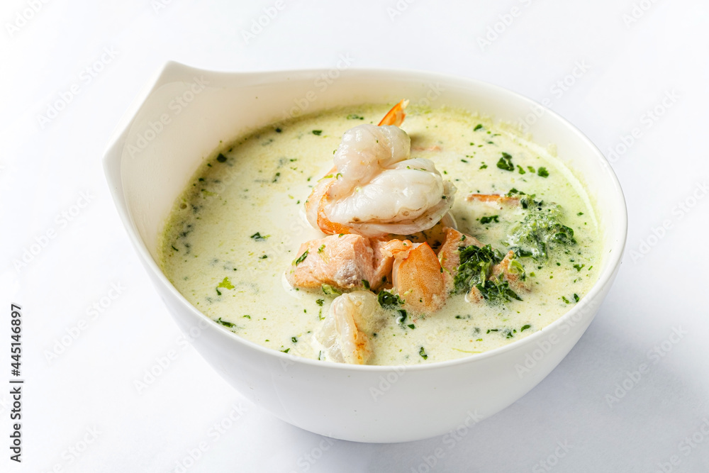 cream soup with fish and shrimps cream soup with fish and shrimps