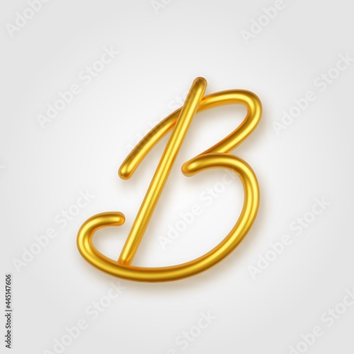 Gold 3d realistic capital letter B on a light background.