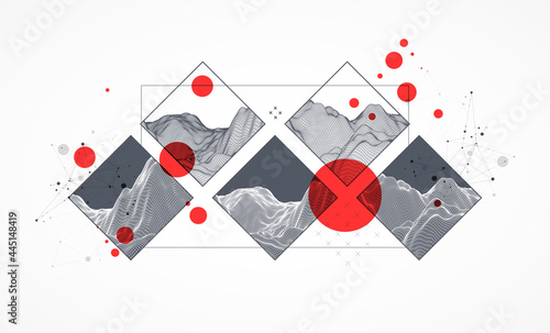 Modern science or technology elements in square. Trendy abstract background. Surface illustration. Vector.
