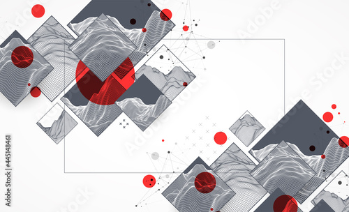 Modern science or technology elements in square. Trendy abstract background. Surface illustration. Vector.