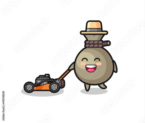 illustration of the money sack character using lawn mower © heriyusuf