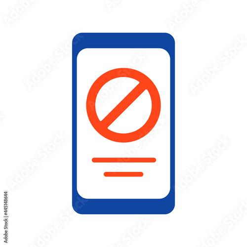 Prohibition sign on smartphone screen glyph icon