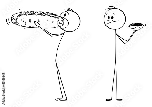 Person Enjoying Big Fast Food Hot Dog, Vector Cartoon Stick Figure Illustration