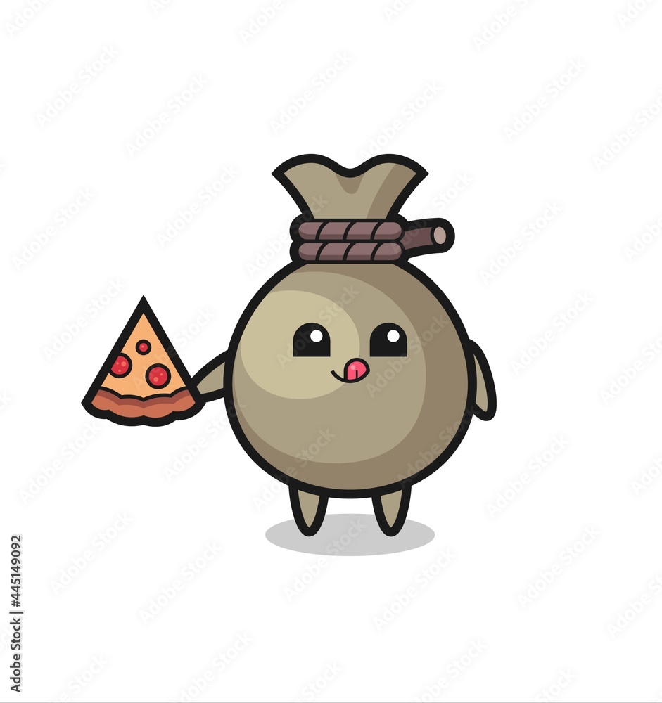 cute money sack cartoon eating pizza cute money sack cartoon eating pizza