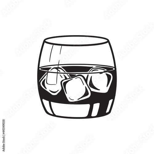 glass alcohol drinks engraving vector set. Vodka, whiskey and cognac. Isolated black and white vintage style .